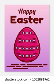 Catholic Easter greeting card or invitation. A flat icon of a traditional painted egg. Congratulatory inscription. Vector illustration.