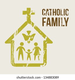 Catholic Family Over Beige Background. Vector Illustration