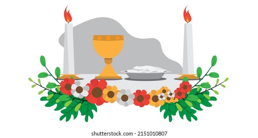 catholic first communion symbol illustration, vector, which is suitable for graphic design of event invitations, and greeting cards and article illustrations

