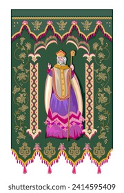 Catholic gonfalon from the French church in Locronan. Beautiful embroidery of Saint Eutropius. Religious object from a cloth. Hand drawn flat vector.