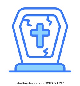 icono del contorno azul del vector de la tumba católica.