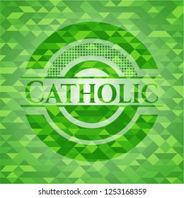 Catholic green emblem with mosaic background