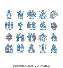 catholic holidays church easter doodle icons set vector. christian religion, god prayer, religious decor, heaven candle, bible catholic holidays church easter sketch hand drawn