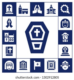  catholic icon set. 17 filled catholic icons.  Simple modern icons about  - Gravestone, Prayer, Church, Coffin, Bible, Nun, Jesus, Cemetery, Tombstone, Pray, Christian, Rosary
