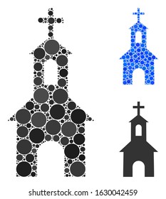 Catholic kirch mosaic of round dots in different sizes and shades, based on catholic kirch icon. Vector round elements are united into blue mosaic.