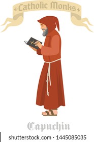 catholic monk in robe with prayer book