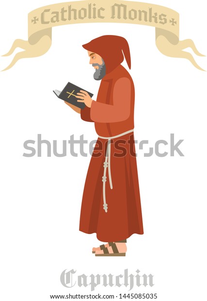 catholic monk in robe with\
prayer book