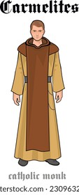 catholic monk in robes, flat illustration