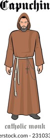 catholic monk in robes, flat illustration