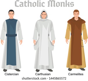 Catholic Monks In Robes, Flat Character