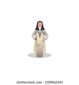 Catholic nun in light dress and black hood vector illustration