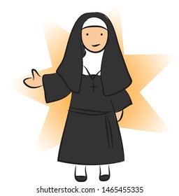 Catholic nuns smiling hands with a star background