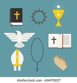 catholic object icons vector illustration flat design