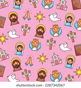 catholic pattern over pink background . vector illustration