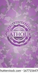 Catholic pink on camo texture. Vector Illustration. Detailed.