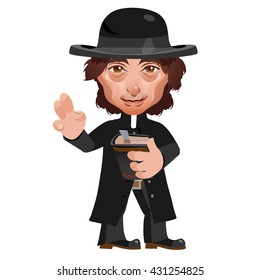 A Catholic priest with the Bible. Vector illustration.