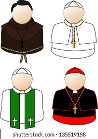 Catholic priest, bishop, pope icons. Vector.