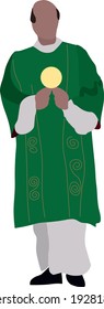 Catholic priest holding comunione bread during a mass