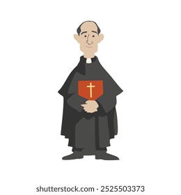 Catholic priest mascot character. Christian religion concept design. Pastor holds bible