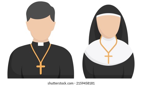 Catholic priest and nun flat icon. Vector illustration. Eps 10.