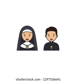 Catholic priest and nun vector, icon