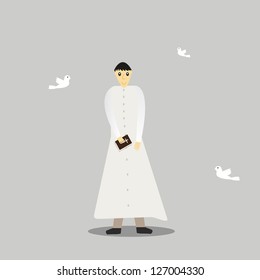 Catholic priest with pigeons, vector