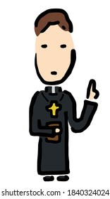 Catholic Priest pointing up  : Hand drawn vector illustration like woodblock print