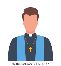 Catholic priest portrait. Catholic priest in a cassock with a cross. Vector illustration