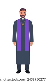 Catholic priest stands tall. Catholic priest in a cassock with a cross. Vector illustration