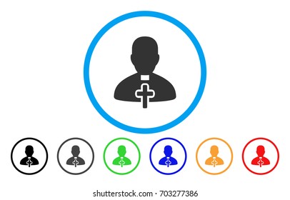 Catholic Priest vector rounded icon. Image style is a flat gray icon symbol inside a blue circle. Bonus color versions are gray, black, blue, green, red, orange.