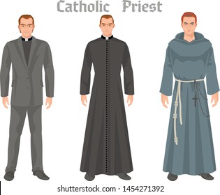 Catholic Priest In Vestment, Flat Illustration