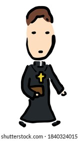 Catholic Priest walking : Hand drawn vector illustration like woodblock print