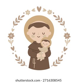 Catholic Saint boy illustration with Anthony of Padua