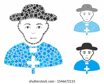 Catholic shepherd mosaic of tuberous items in variable sizes and color tinges, based on catholic shepherd icon. Vector tuberous items are combined into collage.