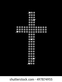 Catholic silver cross on black background.Vector illustration