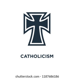 Catholicism icon. Black filled vector illustration. Catholicism symbol on white background. Can be used in web and mobile.