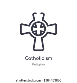 catholicism outline icon. isolated line vector illustration from religion collection. editable thin stroke catholicism icon on white background