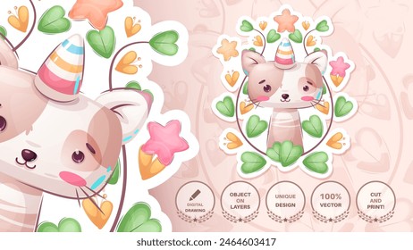 Caticorn Cartoon Character. Cute Amimal. Alligator Illustration for Kids. Vector eps 10.