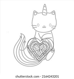 Caticorn Coloring page for kids  Cute Cartoon Animal , kawaii , cute cat unicorn Vector clip art illustration for children 