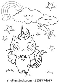 Caticorn coloring Pages Cat Unicorn coloring For Kids