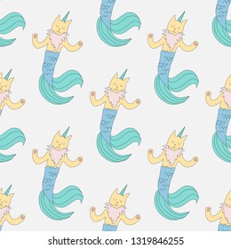 Caticorn mermaid seamless pattern vector illustration