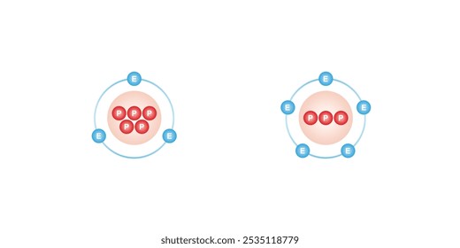 Catión y Anión Estructura Diseño Científico. Ilustración vectorial.