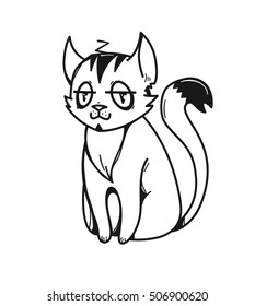 Cat-Like Demon. Vector Illustration. Devil Cat. Crafty Animal. Hell Cat. It Can Be Used As An Idea For A Tattoo