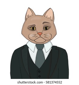 Catman in a business suit and tie. The cat man is the boss. Biggie vector illustration