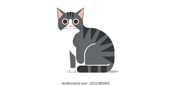 cat,minimalistic flat 2D vector illustration,plain background,wildlife animal