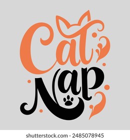   Catnap , Cat Day t-shirt design,  black and  orange