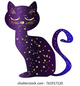 Cat-night. Cat silhouettes painted with a night sky with stars