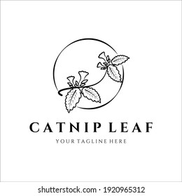 Catnip Leaf Line Art Minimalist Vector Logo Illustration Design