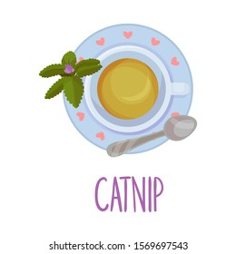 Catnip Tea Served on Saucer Vector Illustration