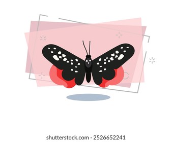 Catocala butterfly isolated vector. Black butterfly with white spots and red underwings. Insects concept. Vector can be used for topics like nature, biology, fauna